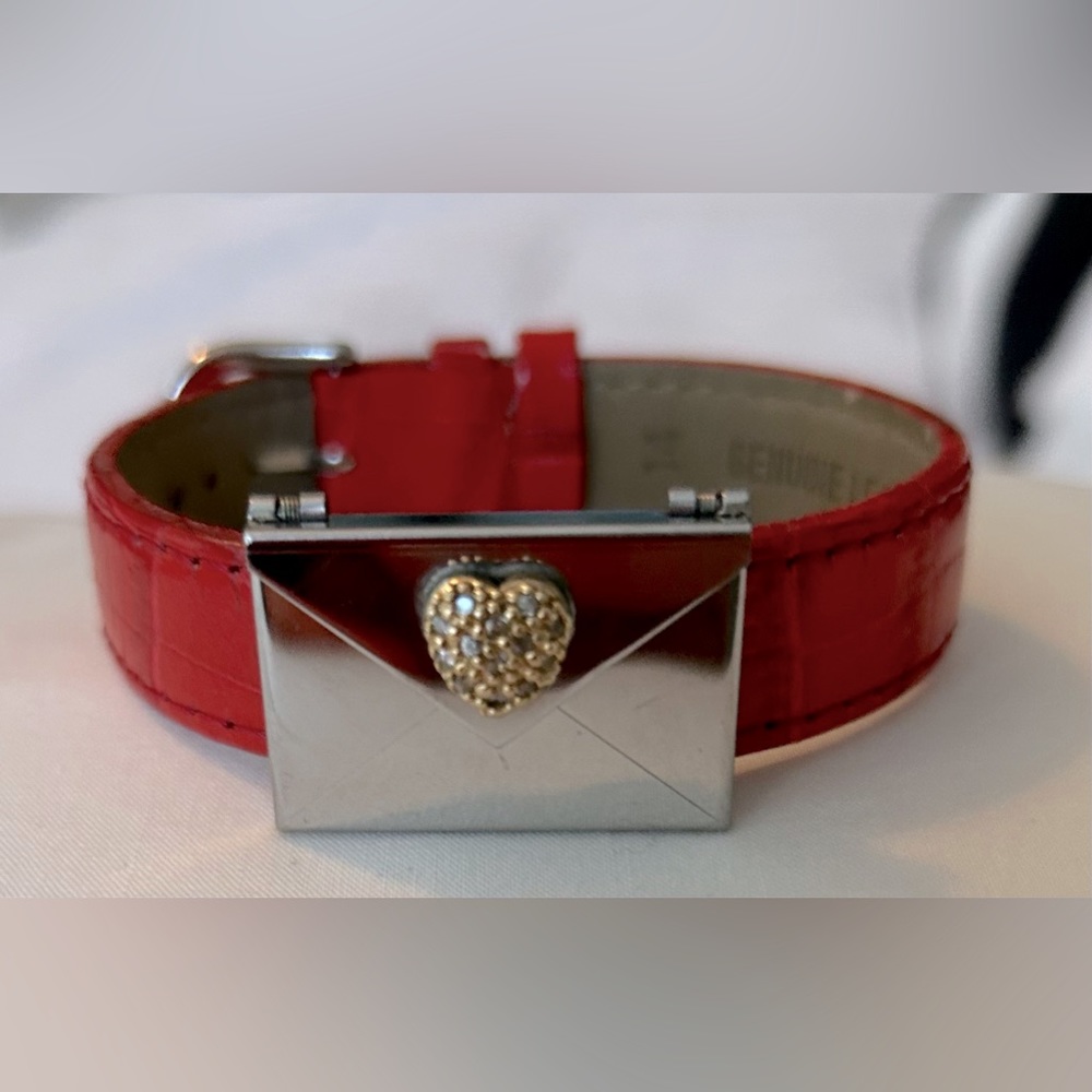 Message Connextion stainless steel and CZ envelope locket with 3 leather bands